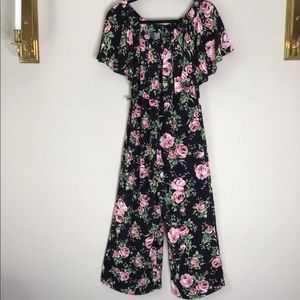 Topshop Floral Ruffled Off/On Shoulders Jumpsuit 4 Cropped Wide Legs Soft Flowy